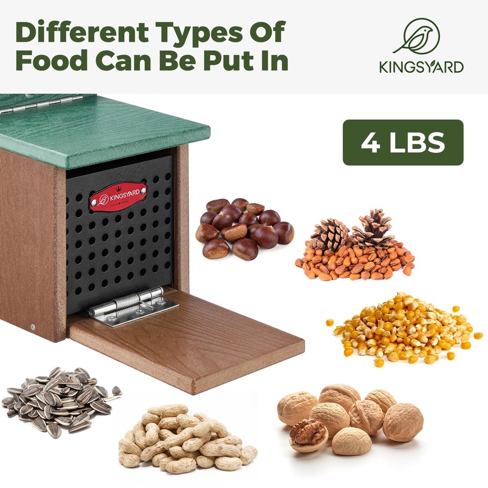 Kingsyard Recycled Plastic Squirrel Feeder Box for Outside - Durable & Easy Inst