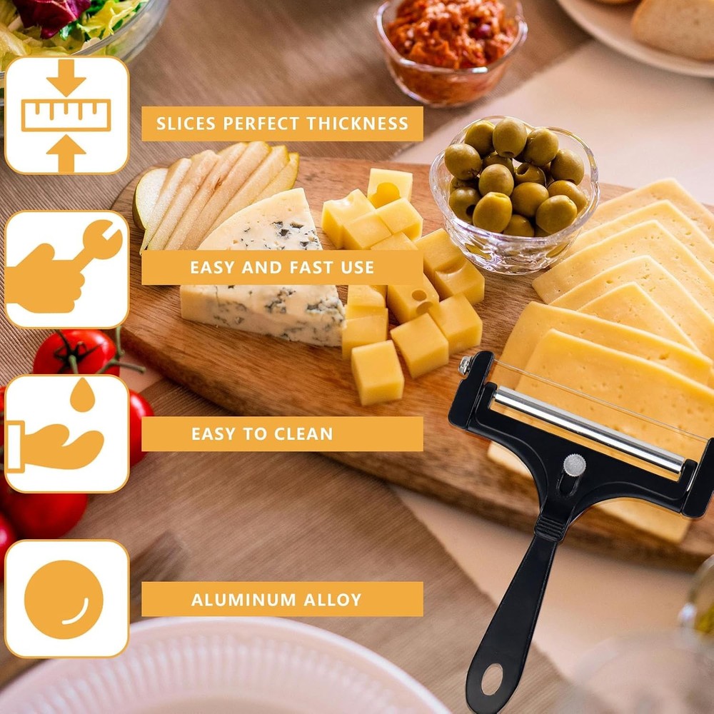 Adjustable Cheese Slicer with 4 Extra Wires Replacement, Hand Held Wire Cheese C