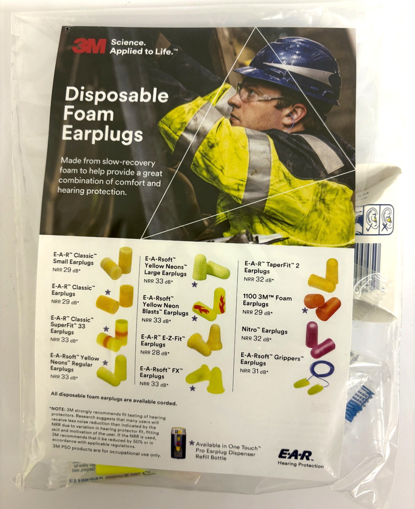 12 PAIR DISPOSABLE EAR PLUG ASSORTMENT PACK 3M - NEW!