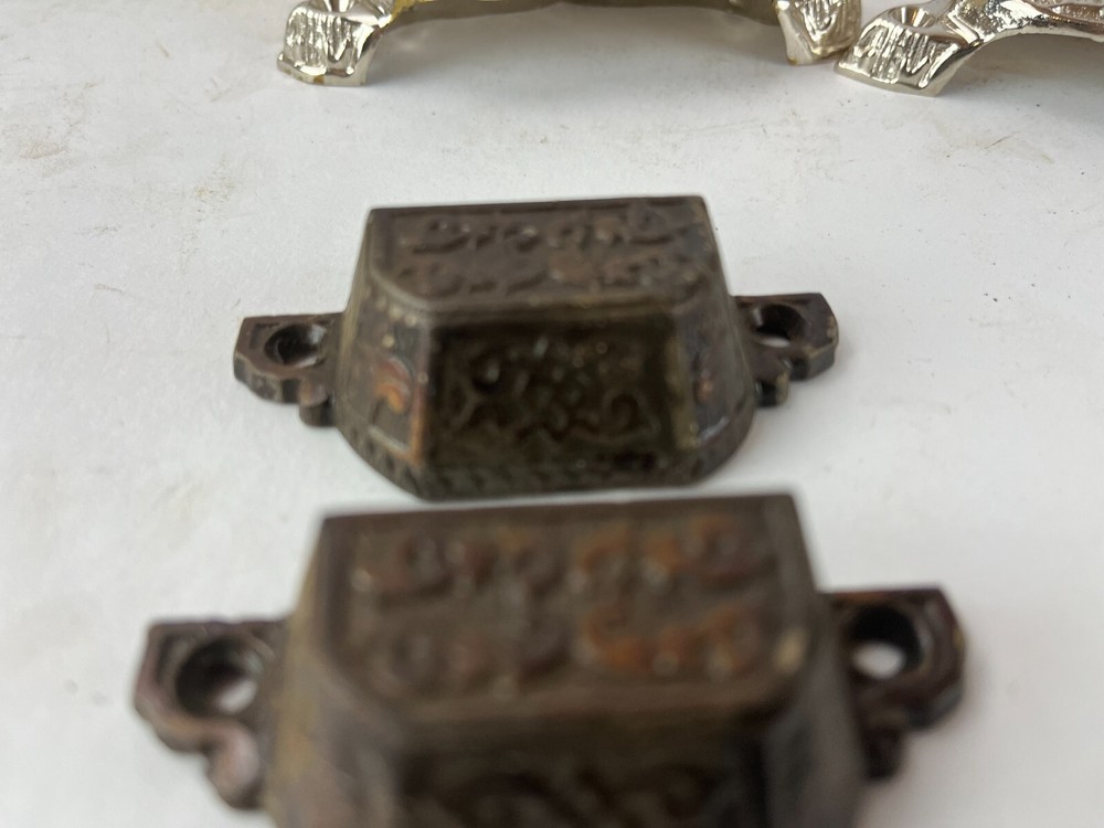 2 Victorian Eastlake Drawer Pulls Bin Pull Cabinet bail Handle Cast Metal
