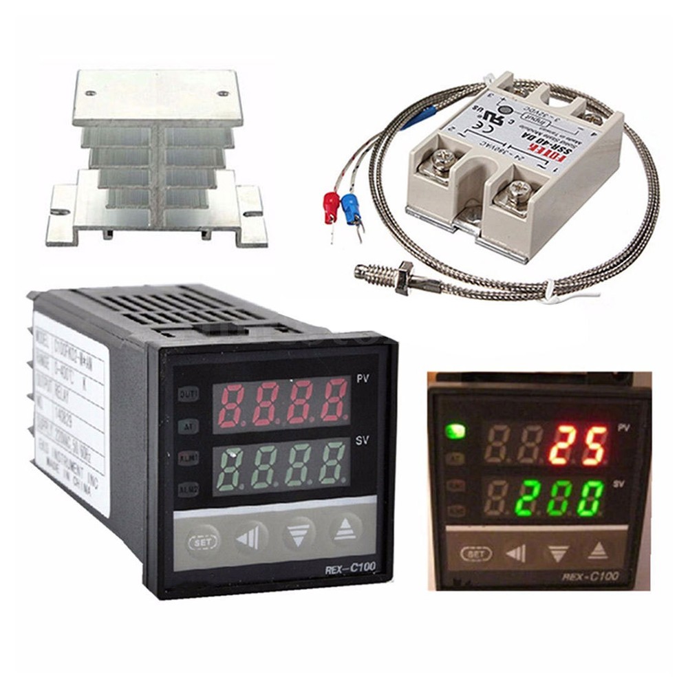 Digital 110-240V PID REX-C100 Temperature Controller + max.40A SSR W1L3 USA EOB
