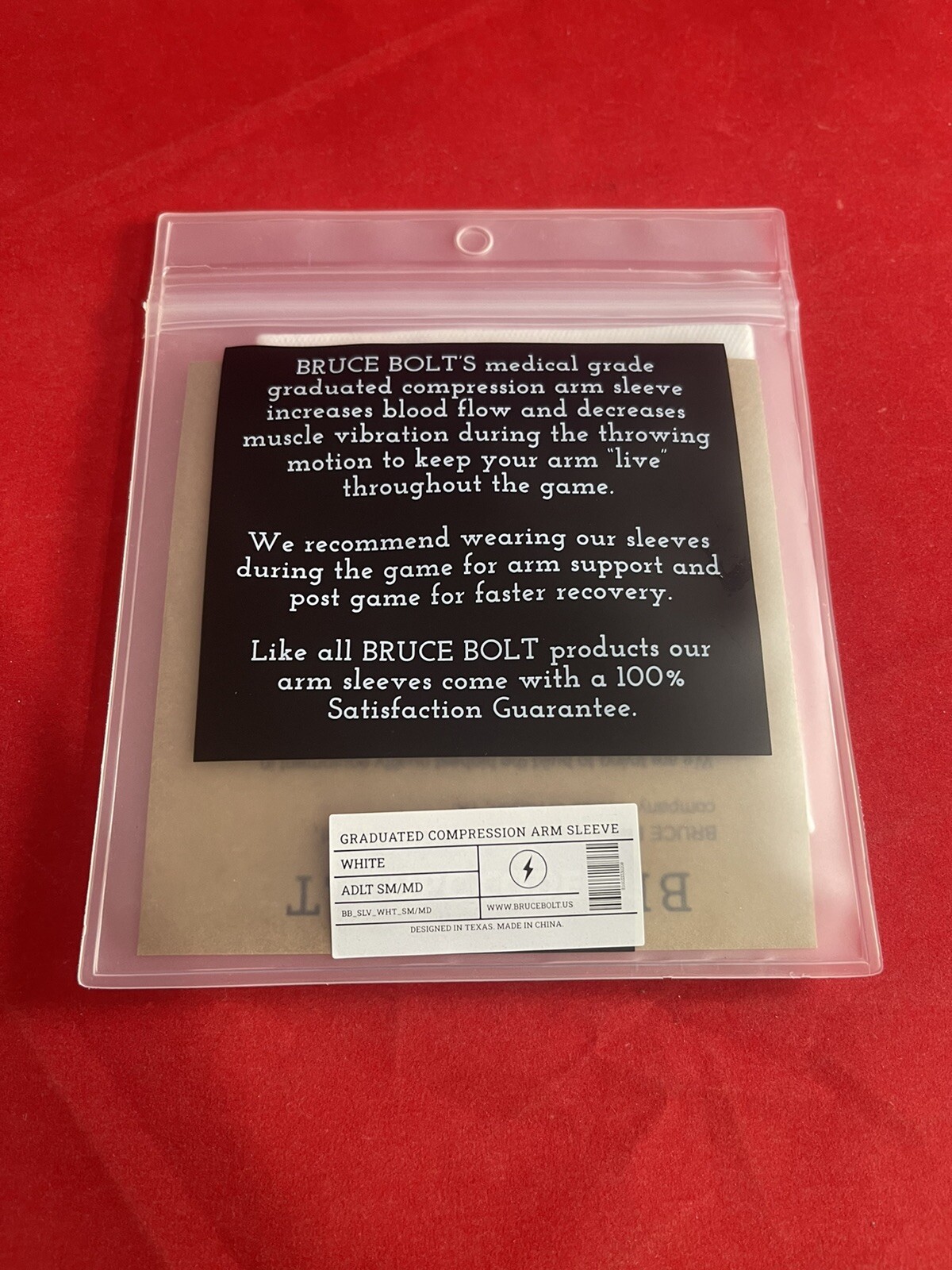 Bruce Bolt- WHITE- Baseball Arm Sleeve-Size: (Adult SM/MD) Older 2022 Version⚡️