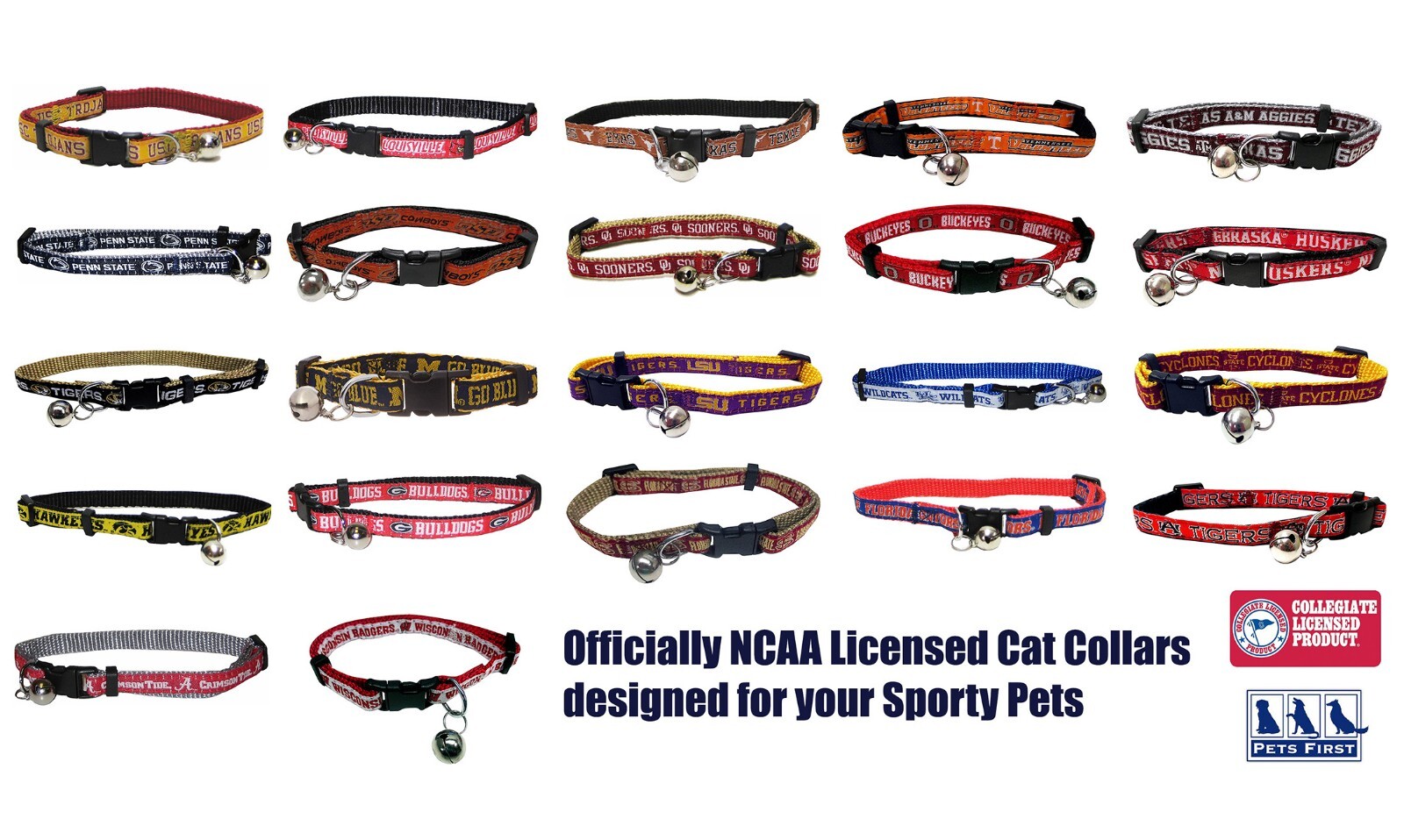 Pets First NCAA Breakaway Pet Collar with Ringing Bell Adjustable Cat Collar