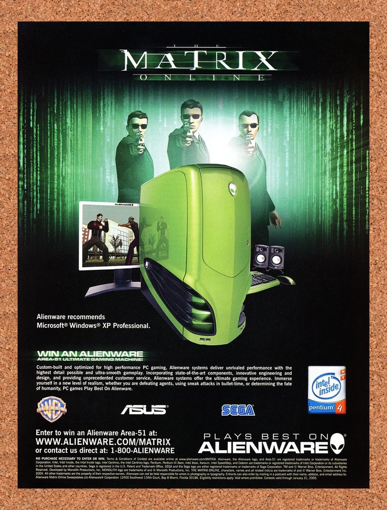 2003 Matrix Online Alienware Sweepstakes Original Advertisement / Retro Promo v6