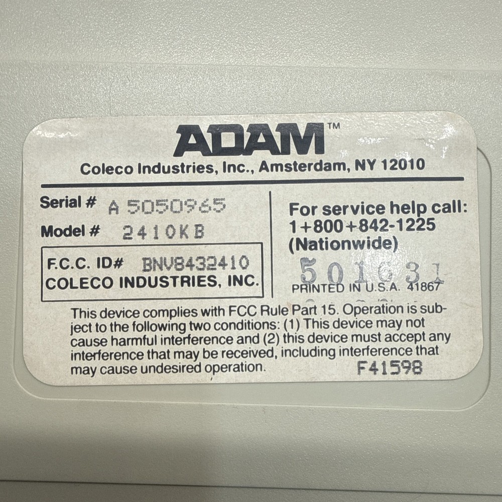 Coleco ADAM Keyboard 2410KB + Controller Keypad Vintage Untested Working