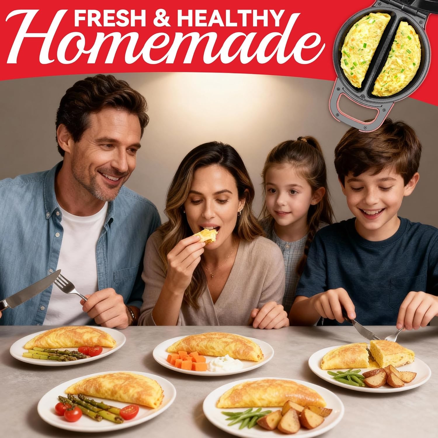 Flip Omelette Maker Electric, Omelette Pan Nonstick for 2 Individual 6.5" Omelet