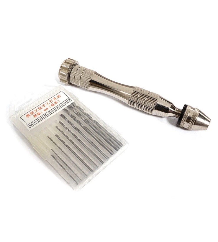 Precision Hand Drill Tool w/ Drill Bits (0.8-3mm) for Model Building