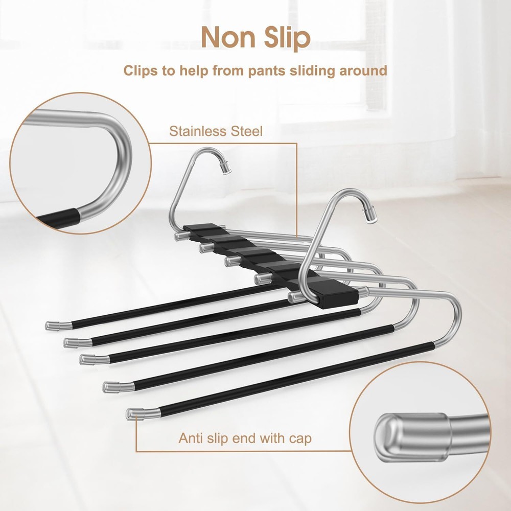 2 Pack Pants Hangers Space Saving, Anti-Slip Multi-Functional 2 Pack, Black