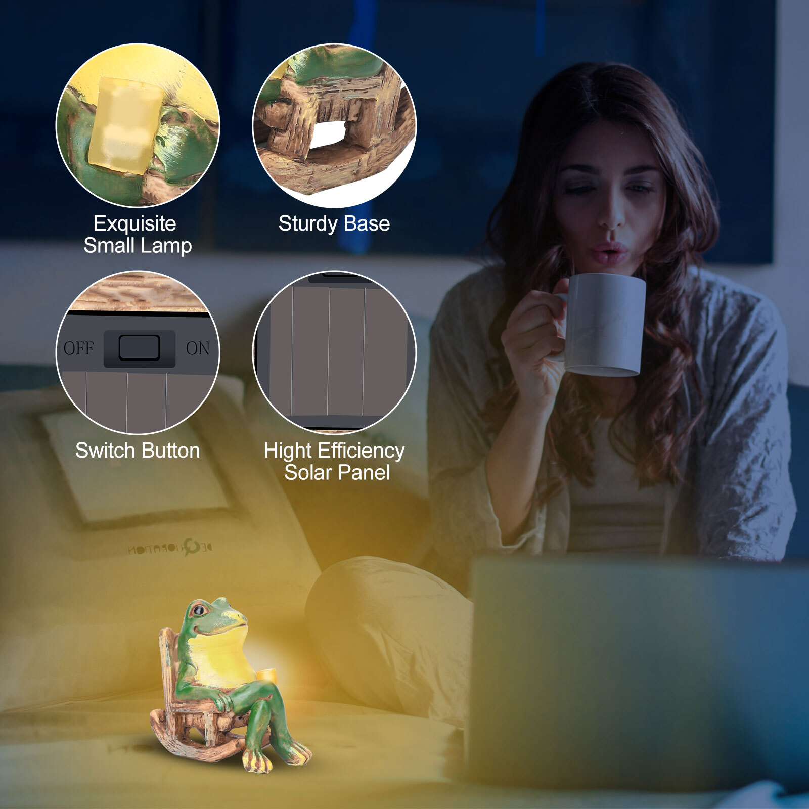 Solar Frog Garden Statue Light Outdoor Figurine Decor Lights Yard Frog Ornament