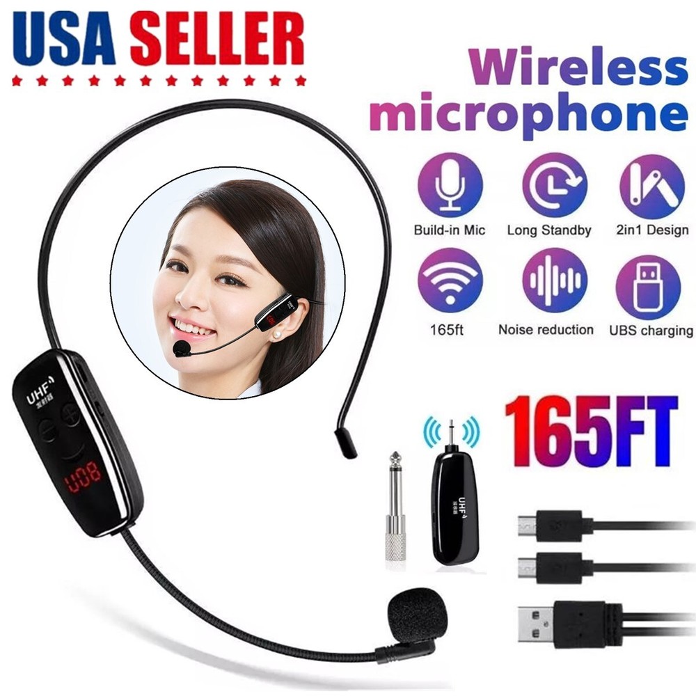 165FT Range UHF Wireless Microphone Headset Mic System+Digital Screen Speech US