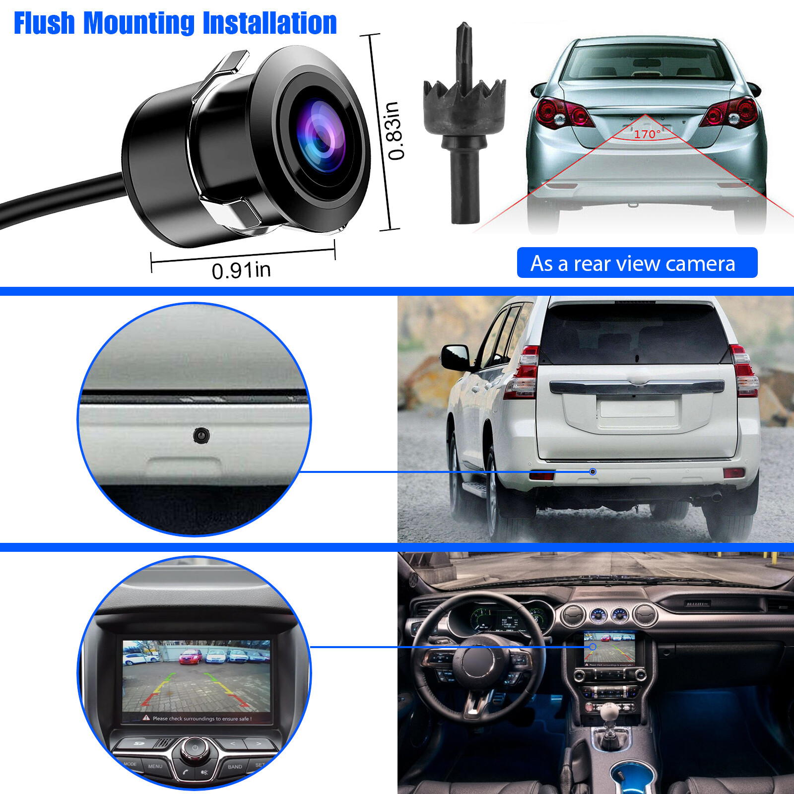 170° CMOS Car Front/Side/Rear View Reverse Backup Night Vision Parking Camera HD