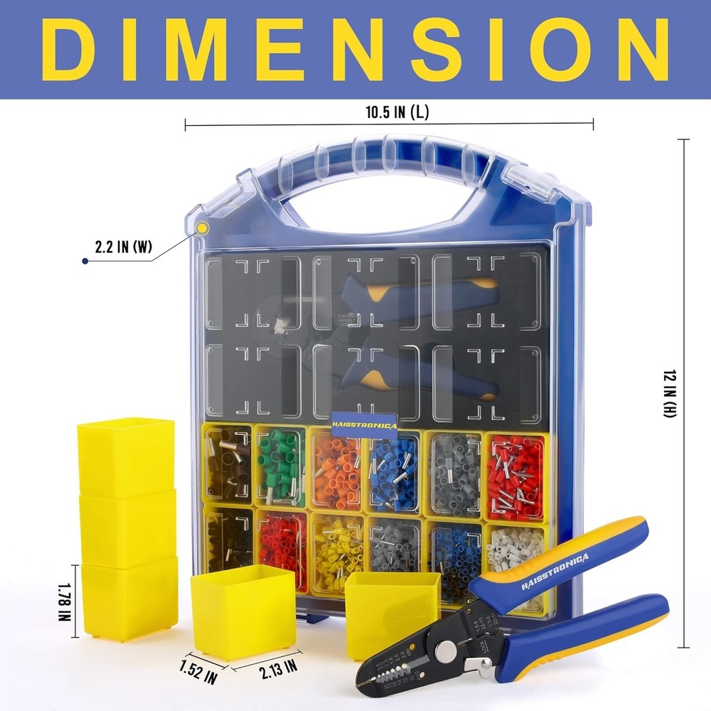Professional Ferrule Crimping Tool Kit with 2500 Terminals & Wire Stripper
