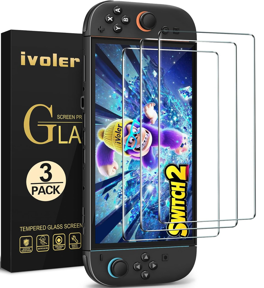 Ivoler 3-Pack Screen Protector Tempered Glass for Nintendo Switch 2 Model 2025,