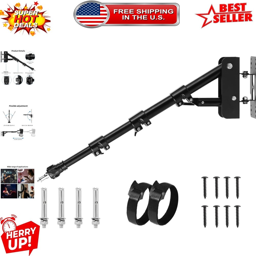 Compact 39.37in Wall Mount Boom Arm - Sturdy Studio Mount with 180° Flexibility
