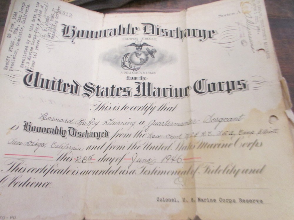 WWII Discharge Papers USMC Leather Case