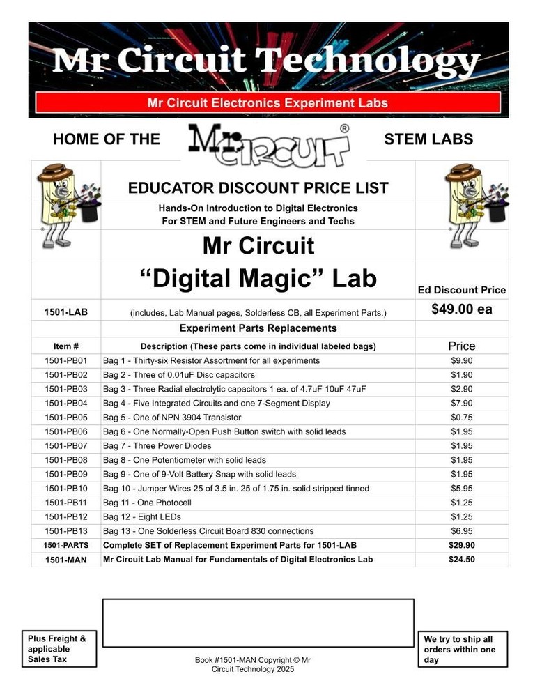 Mr Circuit LAB 5 Digital Electronics Book and Deluxe Lab called "Digital Magic"