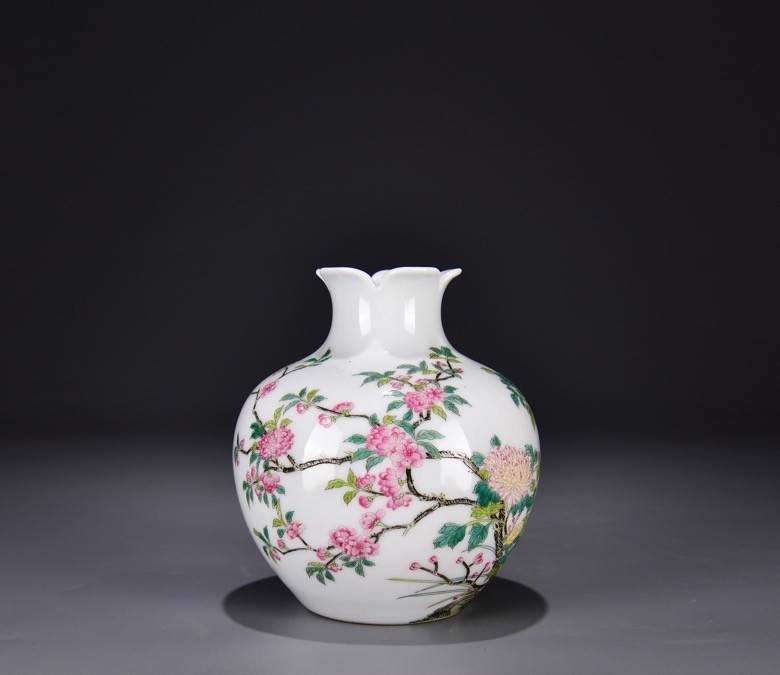 6.3'' YongZheng Marked Enamel Colour Porcelain Flower Bird Zun Vase Pot Bottle