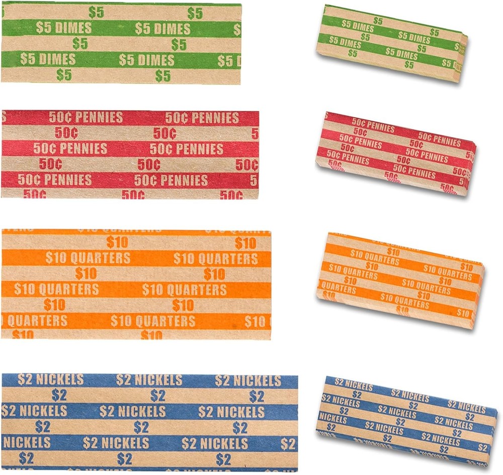 Coin Wrappers Assorted 500 Flat Stripped Roll for 500