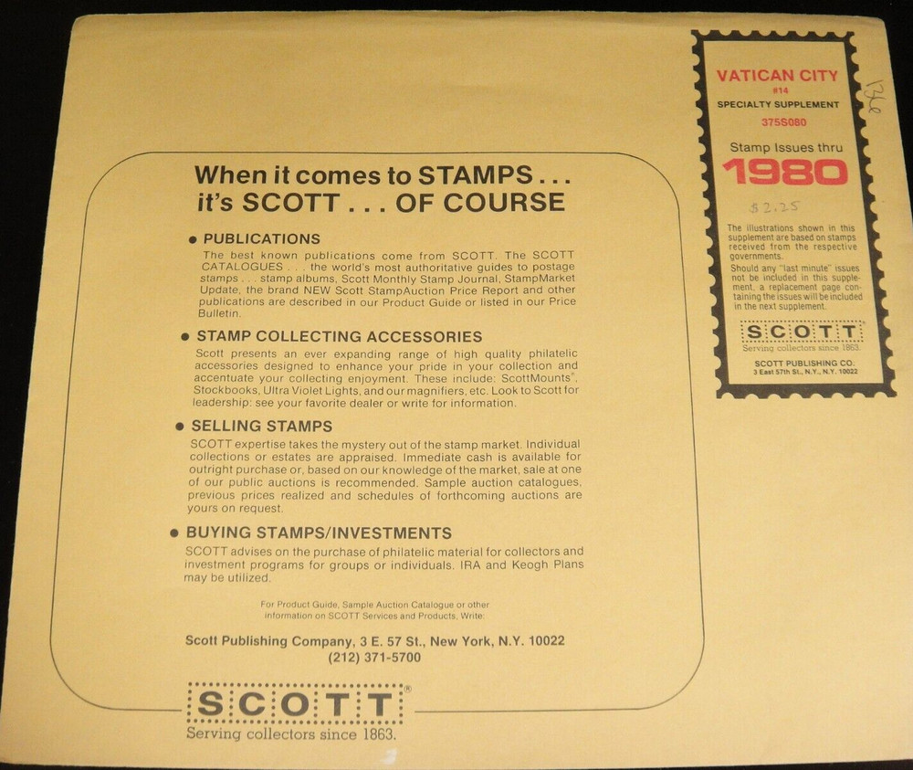 Scott 1980 Vatican City Specialty Stamp Album Supplement #14 Item 375S080 NOS
