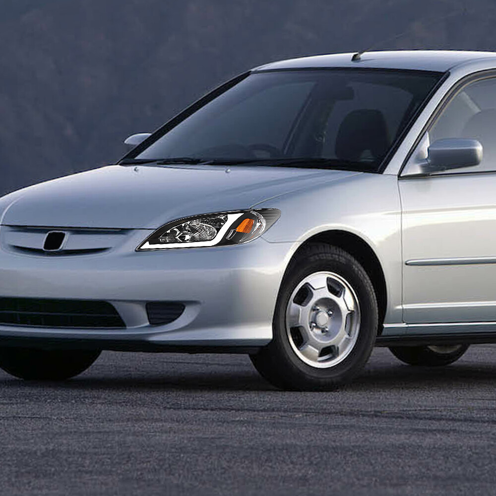 Topline For 2004-2005 Civic 2D/4D Switchback Sequential LED Strip Headlights Blk