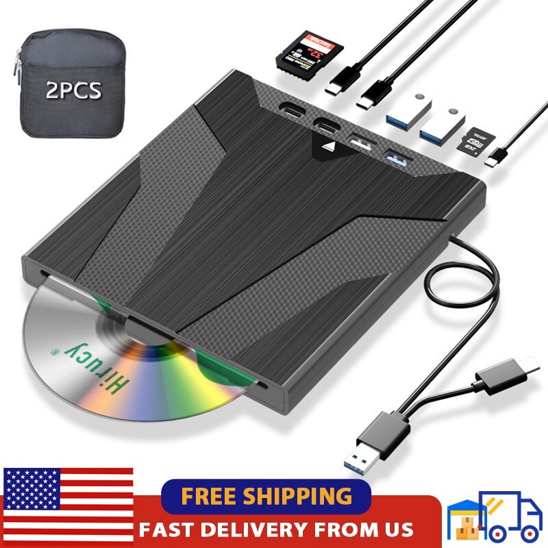 External CD/DVD Optical Drive for Laptop PC, CD DVD -/+RW Player Reader Burner