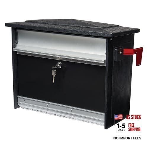 MailSafe Locking, Wall-Mounted Mailbox for Outside, Rust-Resistant Black