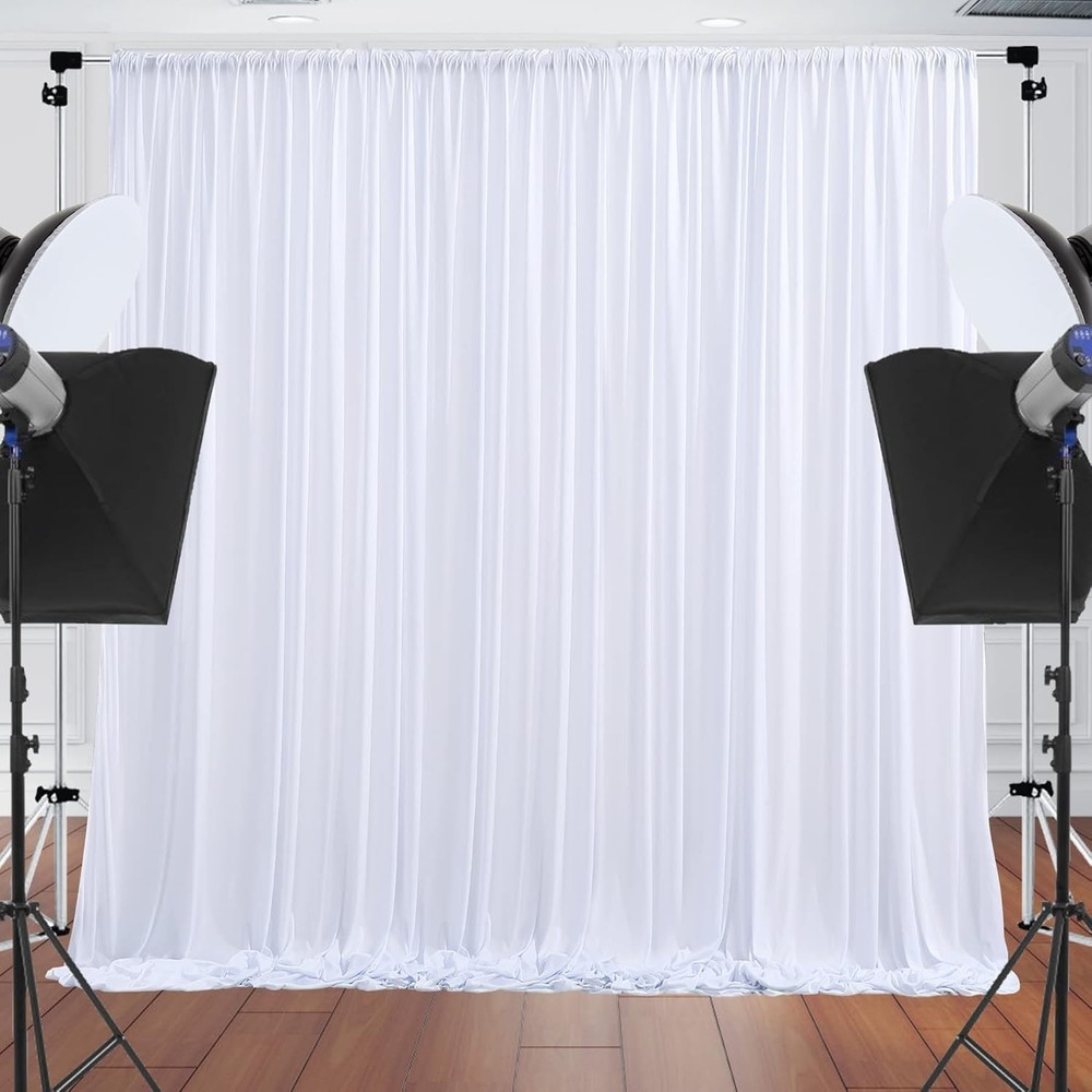 10x10 Ft White Backdrop Curtain Polyester Drape Rod Pockets Reusable