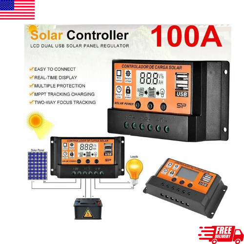 100A MPPT Solar Panel Regulator Charge Controller Auto Focus Tracking 12/24V US