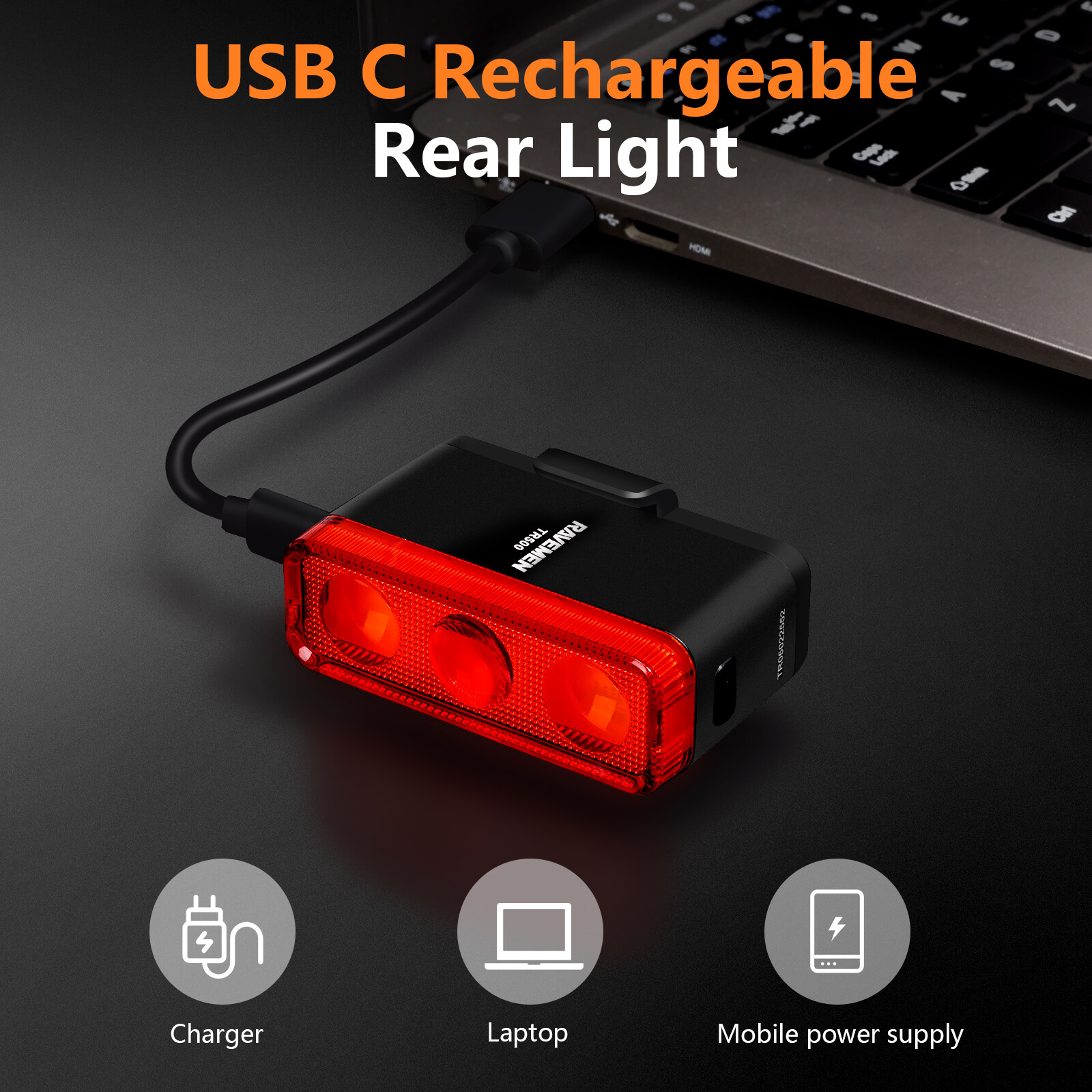 RAVEMEN TR500 Bike Tail Light Bicycle Brake LED Rear Light Rechargeable 1600mAh