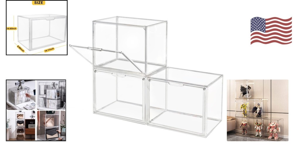 Stackable Transparent Display Cases - Perfect for Collectibles & Shoes, 3 Count
