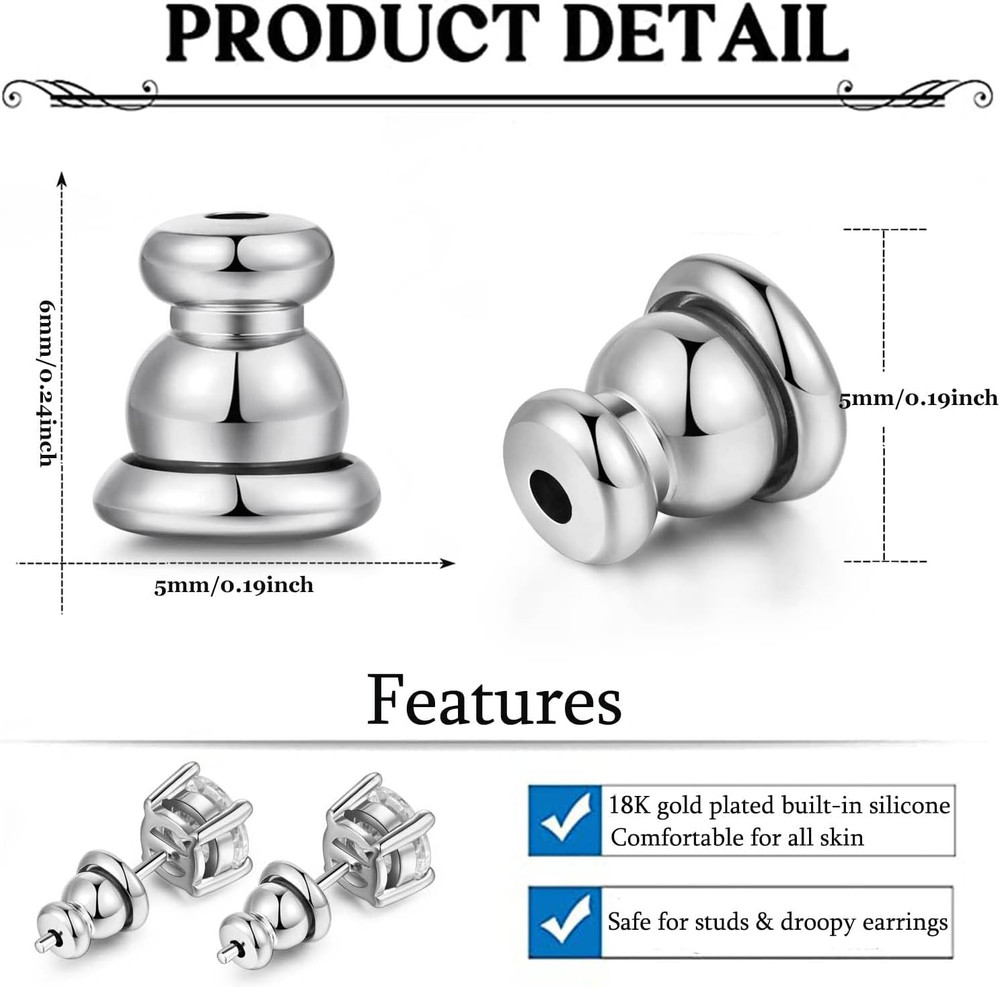 Earring Backs for Studs,18K Gold Bullet Earring Backs Replacements for Studs