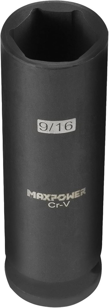 MAXPOWER 3/8 Inch Drive 9/16 Deep Impact Socket with 6-Point