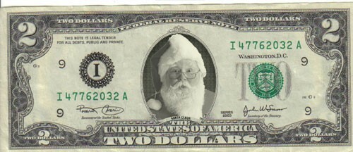 Santa $2 Dollar Bill mint Real
