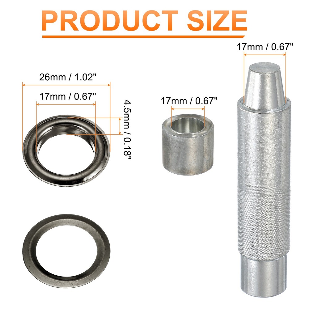 80Set Grommets Eyelets Kit 17mm Copper Eyelets with Setting Tool Gun Black