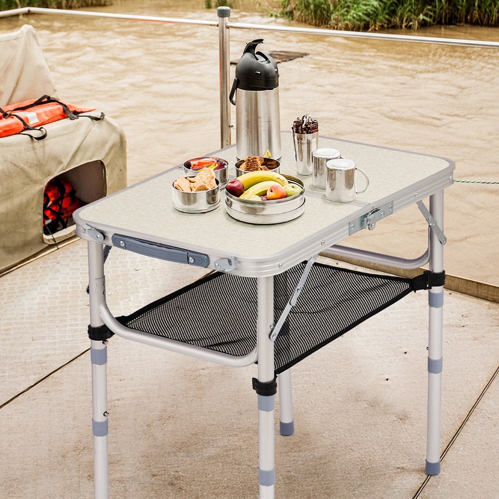 Outdoor Folding Camping Table, 2ft Pinic Table with 3 Adjustable Height, White