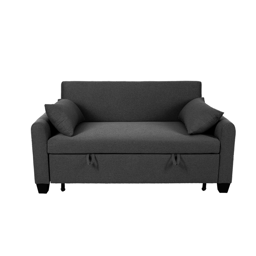 60.24'' Convertible Sleeper Sofa Bed Burlap Loveseat Sofa Couch w/ Pull Out Bed