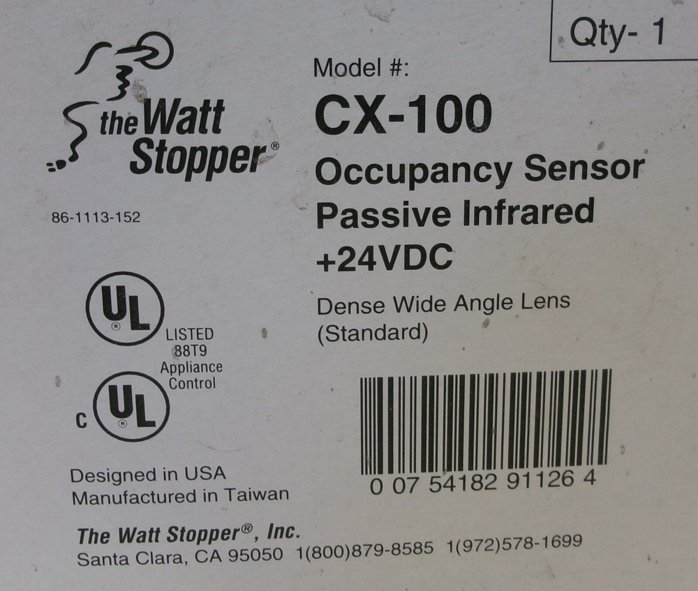 SENSOR ONLY CX-100 Wattstopper Occupancy Sensor Passive Infrared +24VDC #LOS39