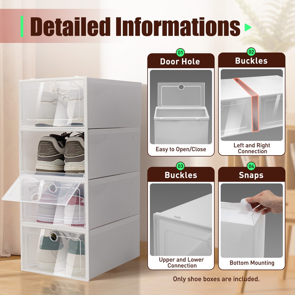 Shoe Collect Box Plastic Storage Case Foldable Clear Stackable Organizer Case