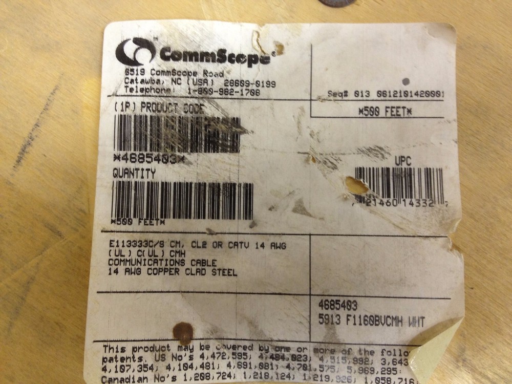 500ft Spool Commscope CL2 or CATV 14 AWG Communication Cable E113333C/S CM