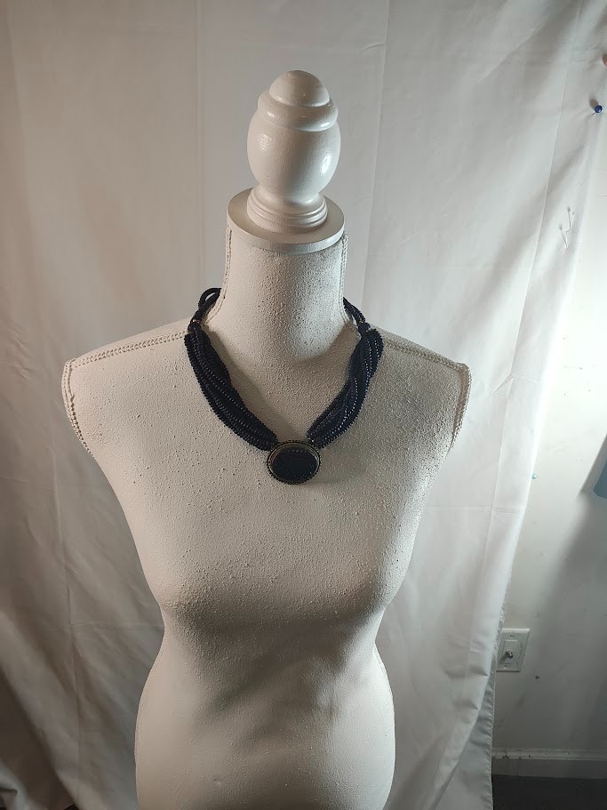 Multi Strand Seed Bead Carved Elephants Open Hook Necklace