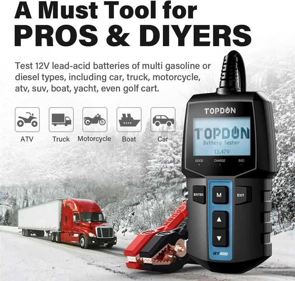 🔥2025 TOPDON BT100 Car Battery Tester 12V Load Tester Charging System Analyzer