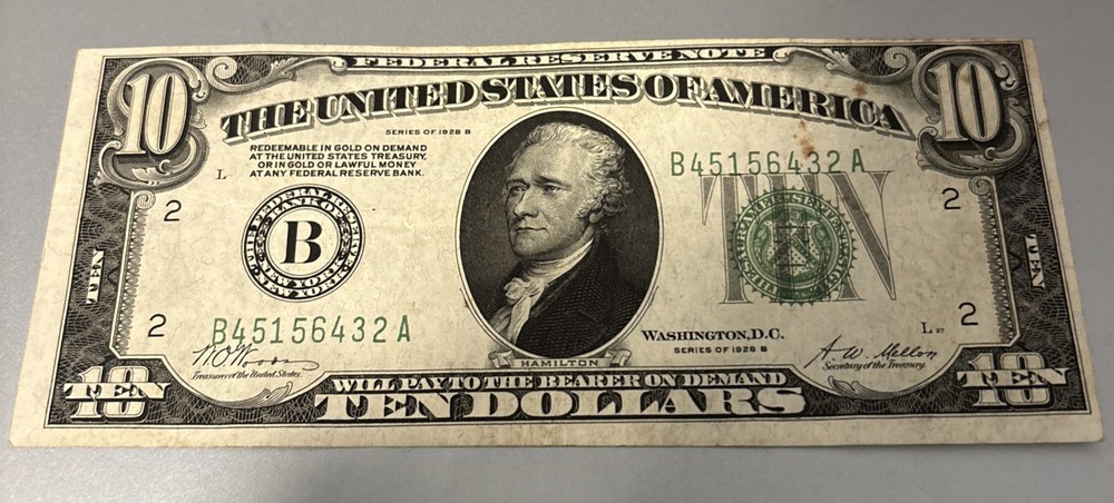 Dramatic Shift Error on 1928B $ 10 Federal Reserve Note FREE SHIPPING Misprint