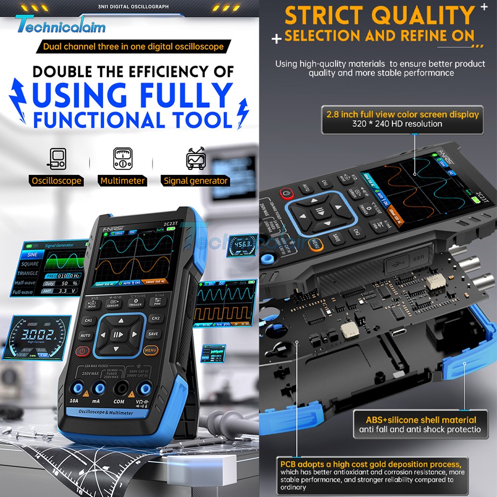 FNIRSI 2C23T 3-in-1 Digital Oscilloscope Multimeter Function Signal Generator US