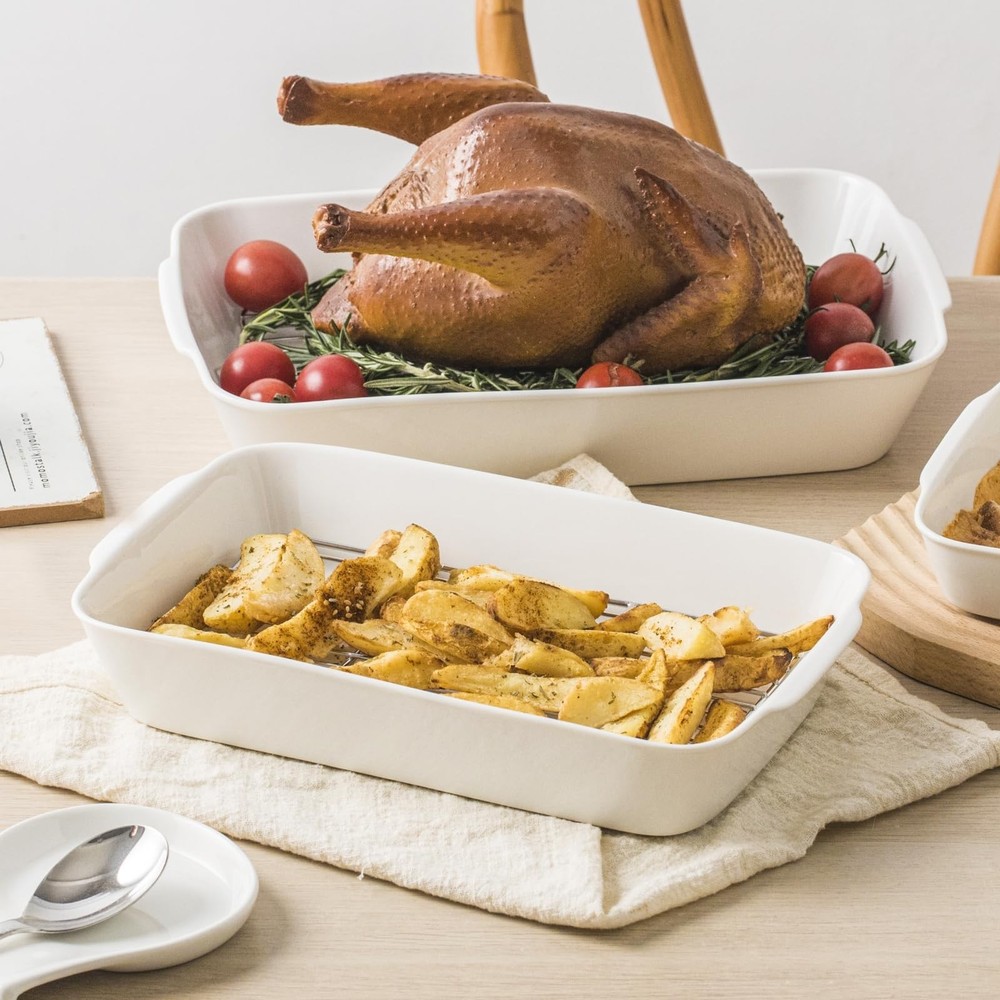 HOMBENE Casserole Dish Set for 2,Ceramic Baking Pan, Ceramic Baking Dish, Bak...