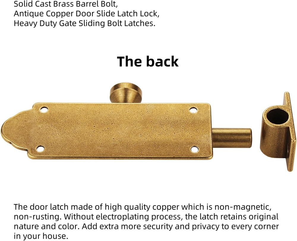 Solid Cast Brass Barrel Bolt Antique Door Slide Latch Lock Heavy Duty Gate