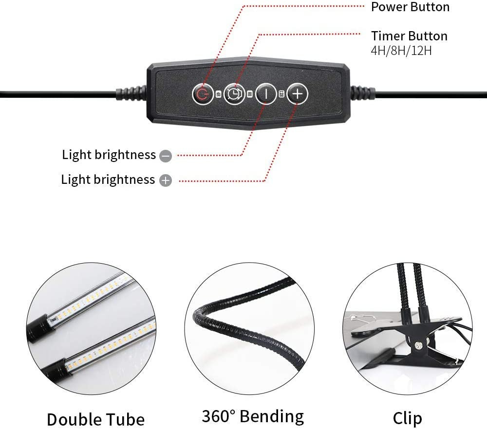 Gooingtop 6000K Full Spectrum LED Grow Light with Timer and Dimmable Features