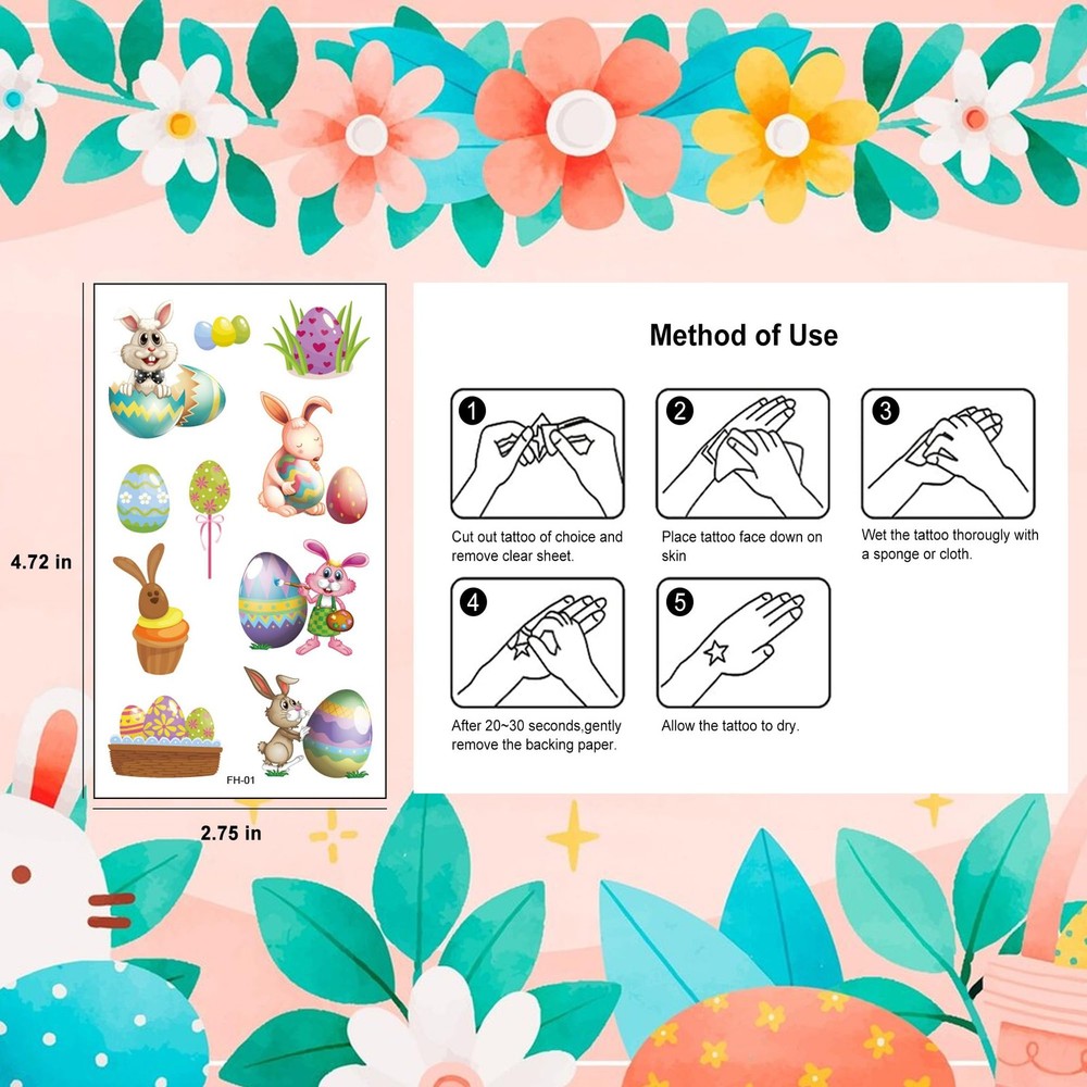 Easter Basket Stuffers Temporary Tattoos, Small, A