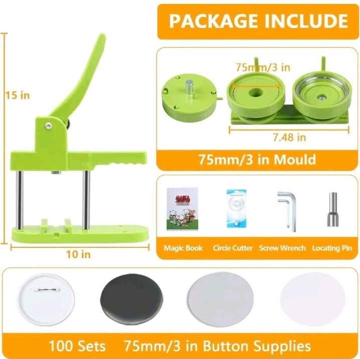 Button Maker Machine 75Mm (3 In) Installation-Free, DIY Button Pin Maker Machine