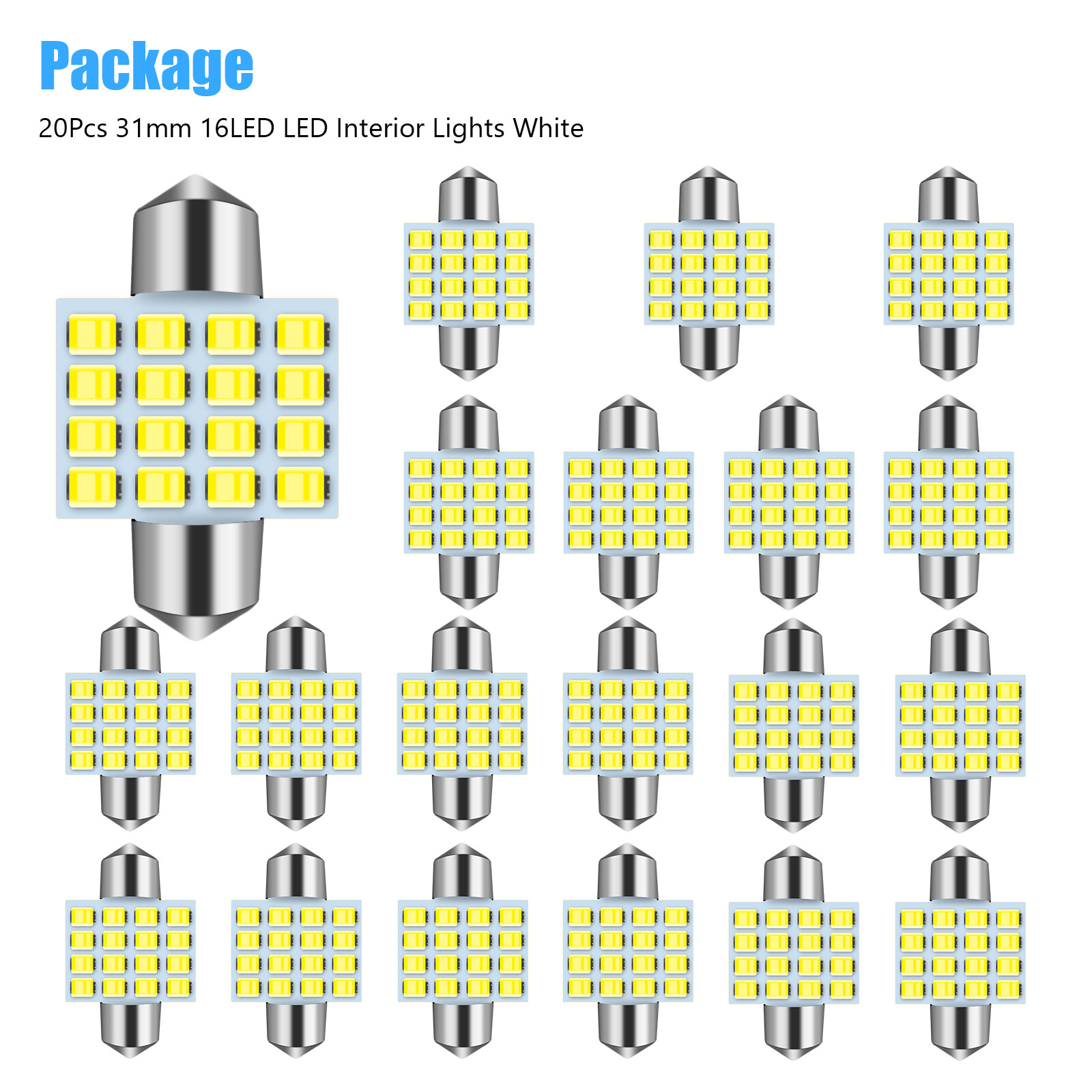 20Pcs 31MM Festoon DE3175 LED Map/Dome Interior Light Bulbs 6000K White CANBUS