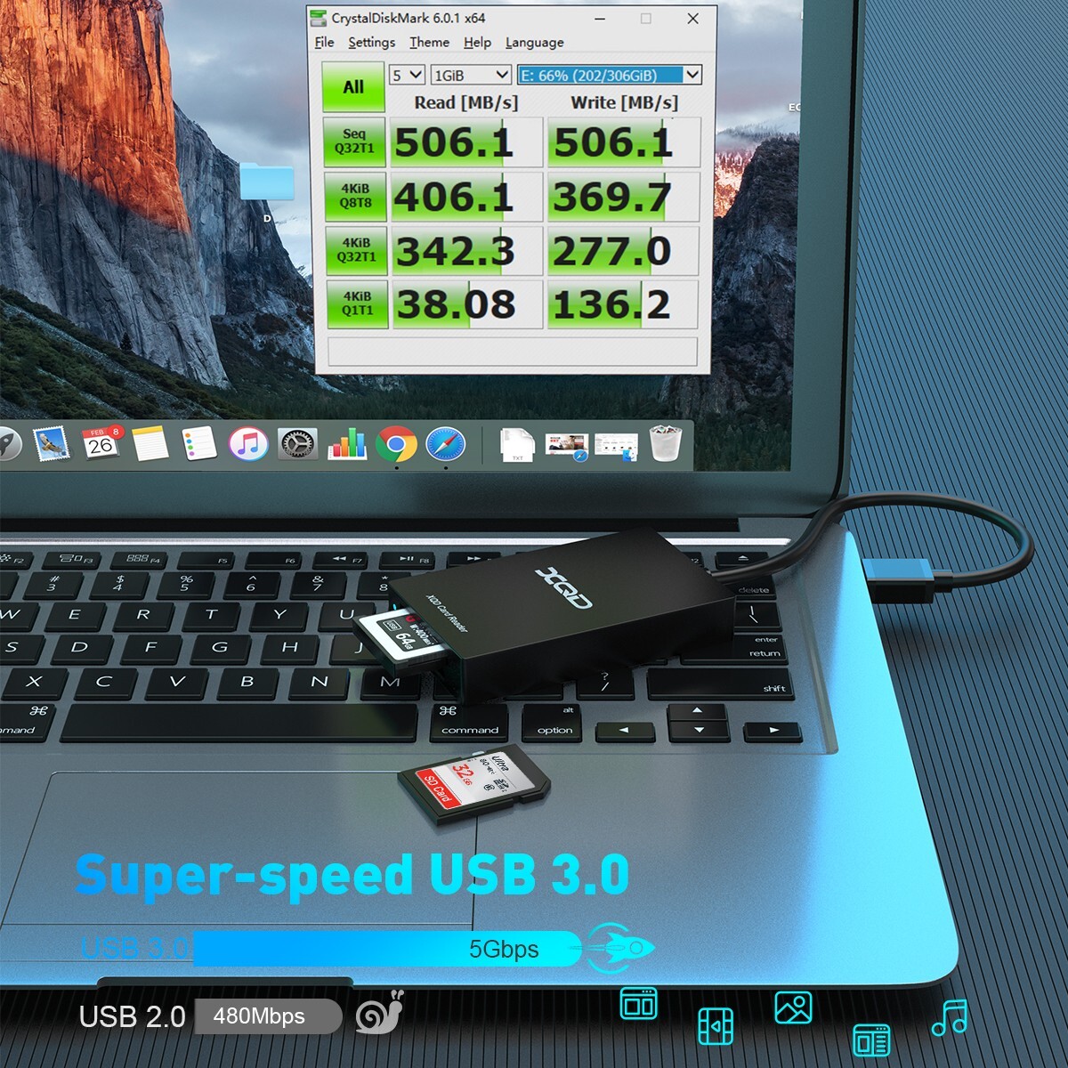 USB 3.0 XQD/SD 2 in 1 Card Reader, Sony XQD Memory Card Reader 5Gpbs Super Speed